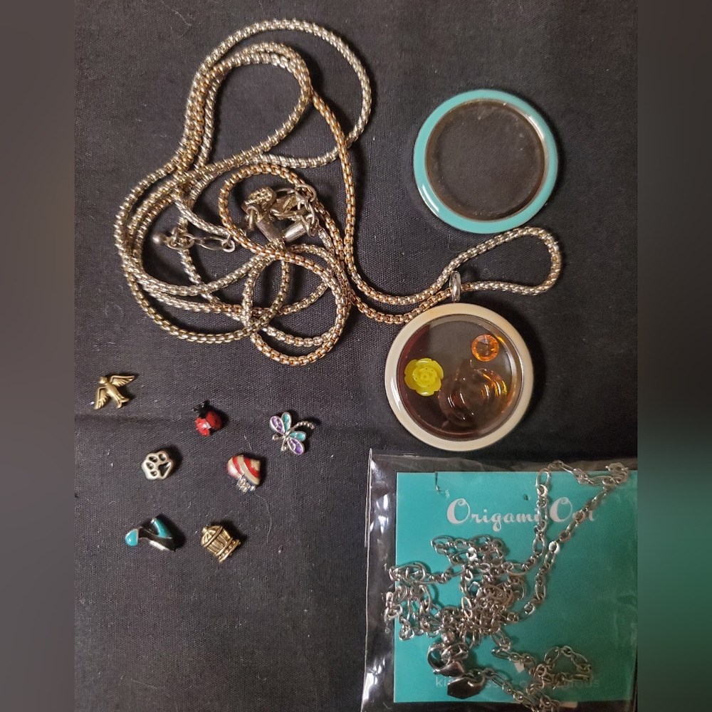 Origami Owl Silver Locket Necklace with Charms Bundle.